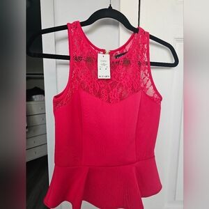 Peplum Lace blouse - bebe size S Red brand new with tags.